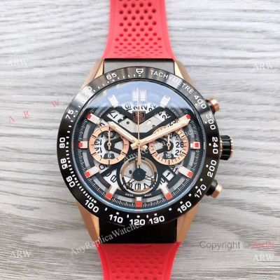 Best Quality Copy Tag Heuer Carrera Heuer 01 Watch Red Rubber Strap